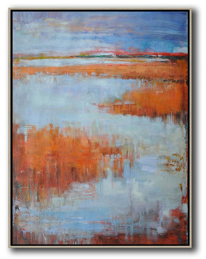 Extra Large Abstract Painting On Canvas,Abstract Landscape Painting,Large Canvas Art,Blue,Orange,Purple Grey,Red